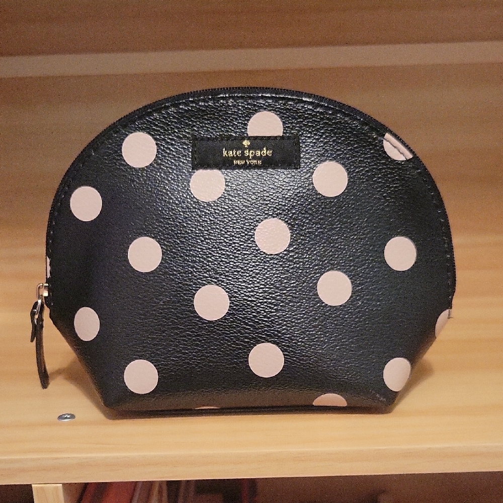 Kate Spade Black and Tan or Cream Polka Dot Women's Bag Domed Cosmetic Classic